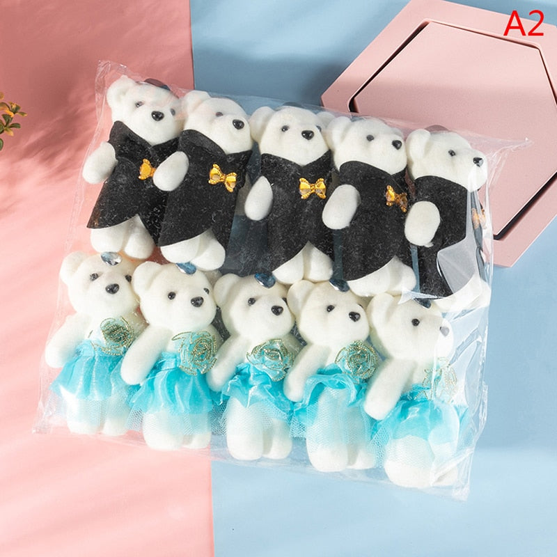 10PCS Cartoon Couple Models Bear Flower Dolls Wedding