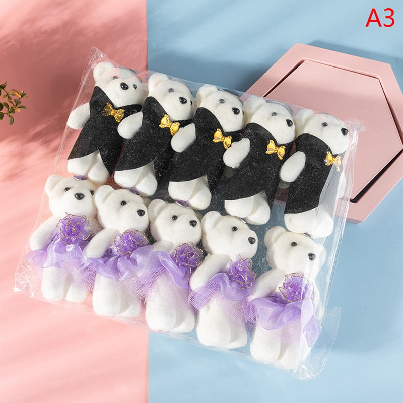 10PCS Cartoon Couple Models Bear Flower Dolls Wedding