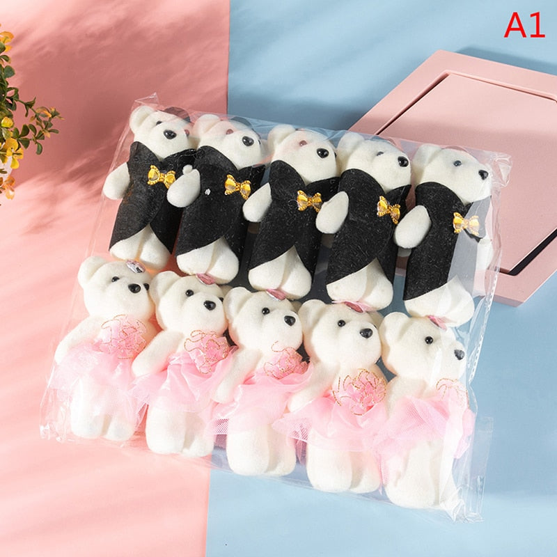 10PCS Cartoon Couple Models Bear Flower Dolls Wedding